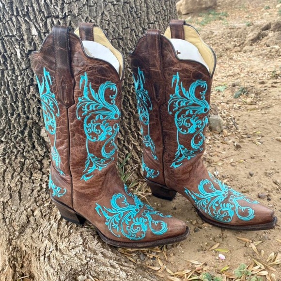 Corral Shoes - Corral Dahlia brown/Turquoise cowgirl boots